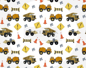 Construction Truck Seamless Pattern 2.0 | Boys Room Digital Paper | Dump Truck & Cement Mixer Design | 12x12in 3600x3600px 300 DPI | PNG JPG