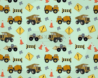 Construction Truck Seamless Pattern 2.2 | Boys Room Digital Paper | Dump Truck & Cement Mixer Design | 12x12in 3600x3600px 300 DPI | PNG JPG