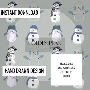 Seamless Snowman Pattern | Christmas & Winter Seamless Design | Holiday Sublimation Background PNG JPG | Digital Download
