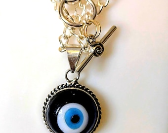 Evil Eye Talisman Pendant Necklace: Silver Plated Protection Charm