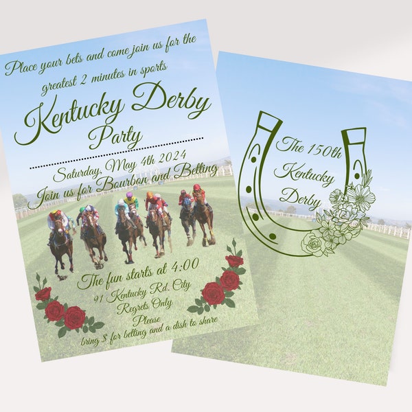 Kentucky Derby Party Invitation, Editable Digital Invite, Horse Race, Run for the Roses, Printable Download, Bourbon and Betting, Polo