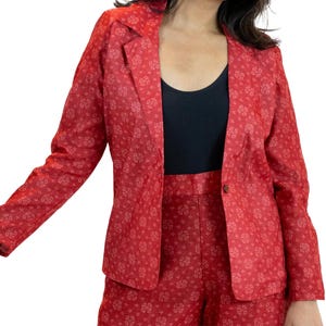 Bandhani Red Blazer for Women, Tie DYE Blazer, One Button Jacket NOTCHED LAPEL Suit Long Sleeve Plus Size Blazers for Work or Casual Outfits