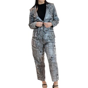 Paisley Mirror Work Co-ord Set: Women’s Embroidered Jacket & Trousers, Two Piece Tailored Pant-Suit