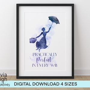 Mary Poppins silhouet aquarel citaat afdrukbare muurkunst, kinderprints, digitale DOWNLOAD, 4 maten