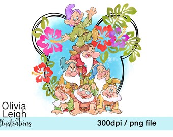 Seven Dwarfs Princess Snow White Clipart Sublimation Shirt Design PNG file. DIGITAL DOWNLOAD. Printable