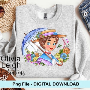 Schattige Mary Poppins clipart sublimatie shirt ontwerp png-bestand. DIGITALE DOWNLOAD. Afdrukbaar