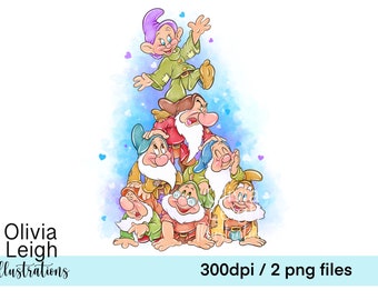 Seven Dwarfs Princess Snow White Clipart Sublimation Shirt Design PNG file. DIGITAL DOWNLOAD. Printable