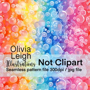 May include: A seamless pattern digital download featuring a rainbow background with overlapping circles in various sizes. The text "Olivia Leigh Illustrations Not Clipart Seamless pattern file 300dpi / jpg file" is displayed on the image.