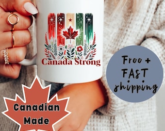 Tasse en céramique Canada Strong : motif floral feuille d'érable - Cadeau pour la fête du Canada