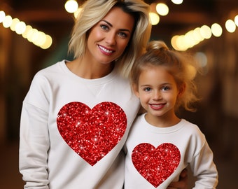 Sweat Saint-Valentin Sweat coeur Maman et moi Mini et moi Sweat coeur Coeur rouge Coeur scintillant Coeur scintillant Sweat maman anniversaire