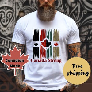 Kanada starke Unisex TShirt Pinselstrich Design weiches Baumwoll-T-Shirt Vaterländischer Kanada Tag Shirt Rustikales Outdoorsy Erbgeschenk