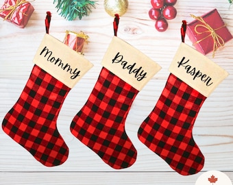Personalized Buffalo Plaid Christmas Stocking: Rustic Farmhouse Decor