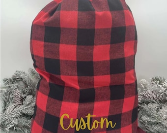 Custom Plaid Christmas Santa Sack  Red Personalized Sack Holiday Decor Plain or Customizable Rustic Farmhouse Style