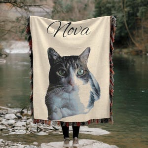 Custom Pet Photo Woven Blanket: Luxury Dog & Cat Memorial Throw