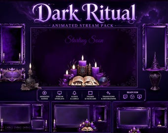 Witchy Twitch Overlay Pack | Gothic Purple Stream Screens, Animated VTuber Layout, OBS Stream Package