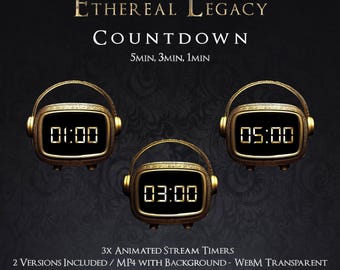 Victorian Animated Stream Timer: Black and Gold Countdown (MP4, WebM)