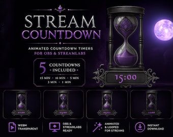 Hourglass Stream Countdown | Gothic Purple Starting Soon Timer for OBS, Twitch Overlay