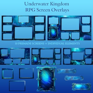 Twitch Overlays package for Livestream DnD, RPG, Fantasy Underwater | Screen Overlays Pack, Premade Screens, Facecam, label, Chat box