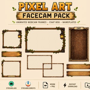 Pixel Art Facecam Pack, Twitch Webcam Overlay, Chat Box, Fantasy RPG Stream Assets