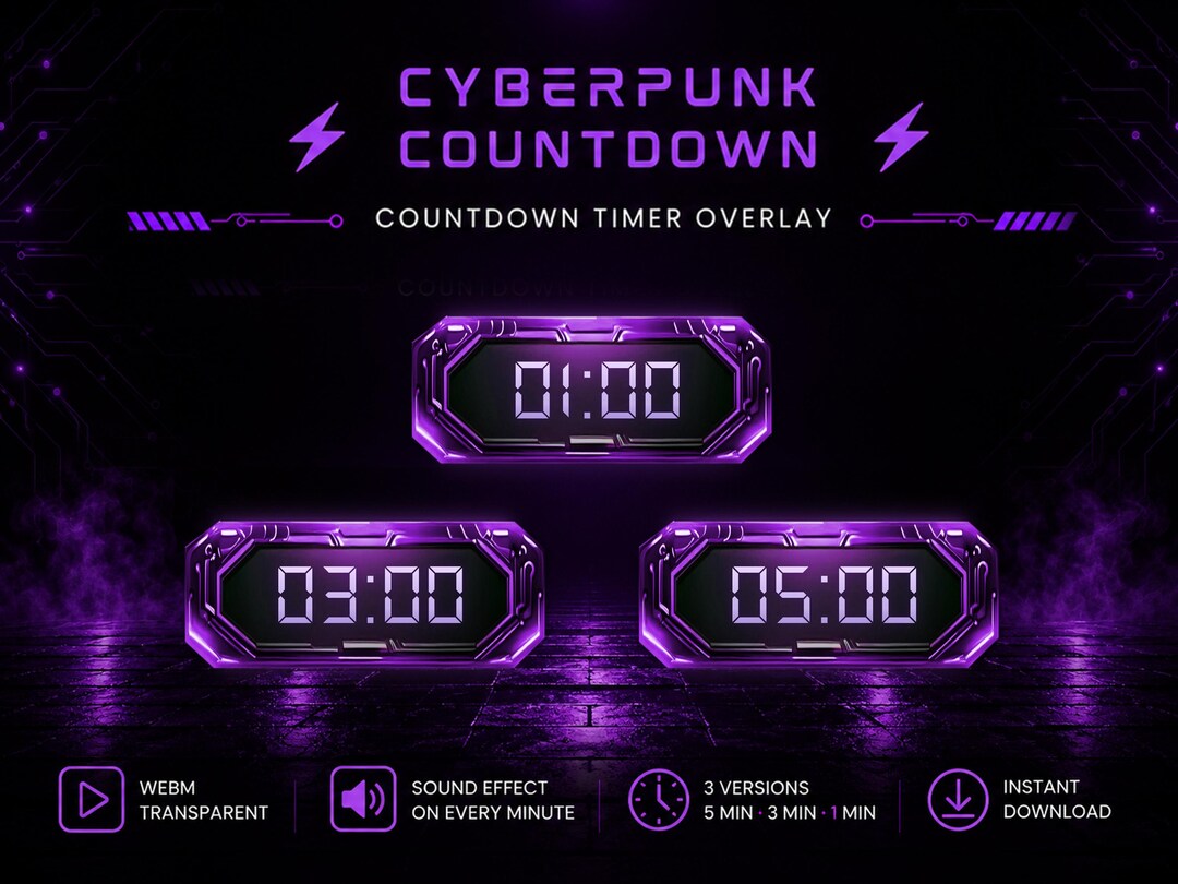 Cyberpunk Purple Countdown Overlay | Animated Twitch Timer for OBS ...