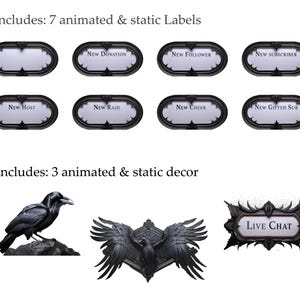 Black Raven Animated Stream Pack | Gothic Crow Overlays, Scenes, Alerts (Twitch, OBS) image 7