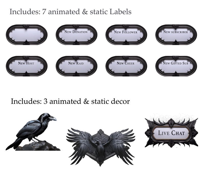 Black Raven Animated Stream Pack | Gothic Crow Overlays, Scenes, Alerts (Twitch, OBS) image 7