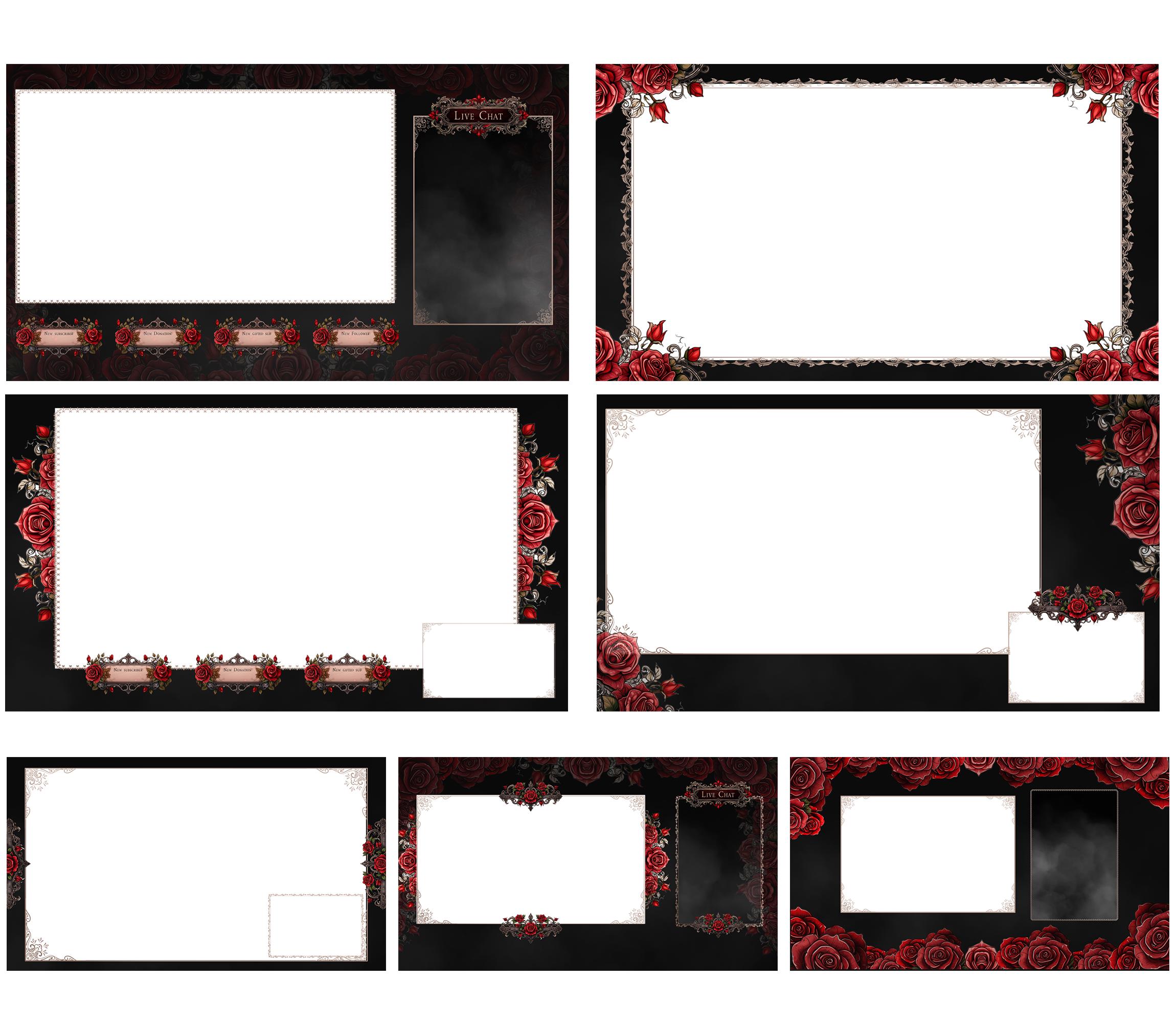 Red Cheeks Overlay Gothic Red Roses Animated Stream Pack: Dark Twitch Overlays, Black and ...