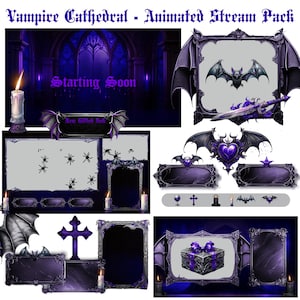 Vampire Gothic Animated Stream Pack | Dark Fantasy Overlays & Scenes – Purple Twitch Goth Stream Package