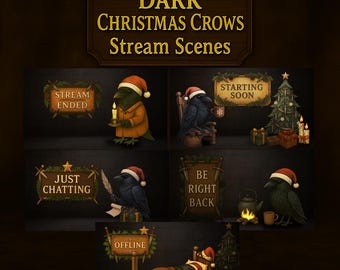 Christmas Twitch Screens: Dark Christmas Crows Overlays, Cozy Gothic Stream Scenes (Digital Download)
