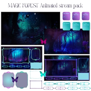 Twitch、OBS、Youtube Streamlabs向けEnchanted Forest Stream Pack - 森、キノコ、蝶、妖精、モスグリーン、輝き - ストリームオーバーレイ