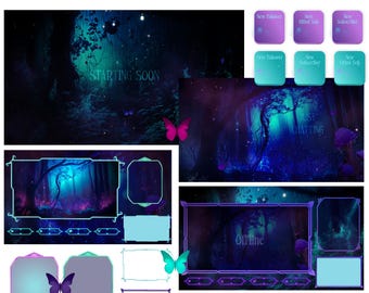 Enchanted Forest Stream Pack for Twitch, OBS, Youtube Streamlabs - Forest, Mushrooms, butterflies, Fairy, Moss Green, Glow - Stream Overlay