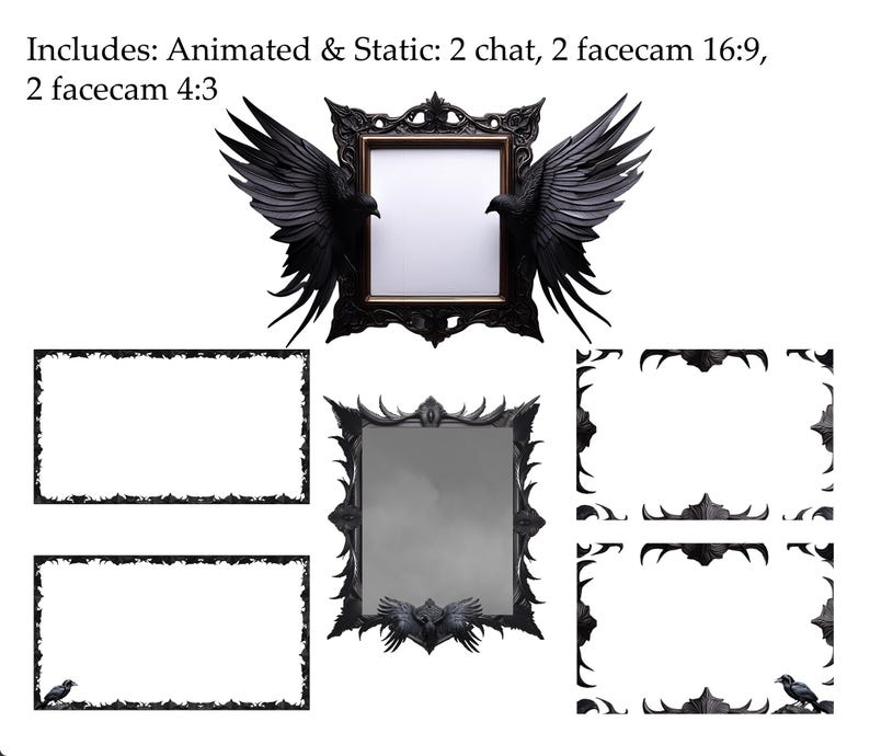 Black Raven Animated Stream Pack | Gothic Crow Overlays, Scenes, Alerts (Twitch, OBS) image 6