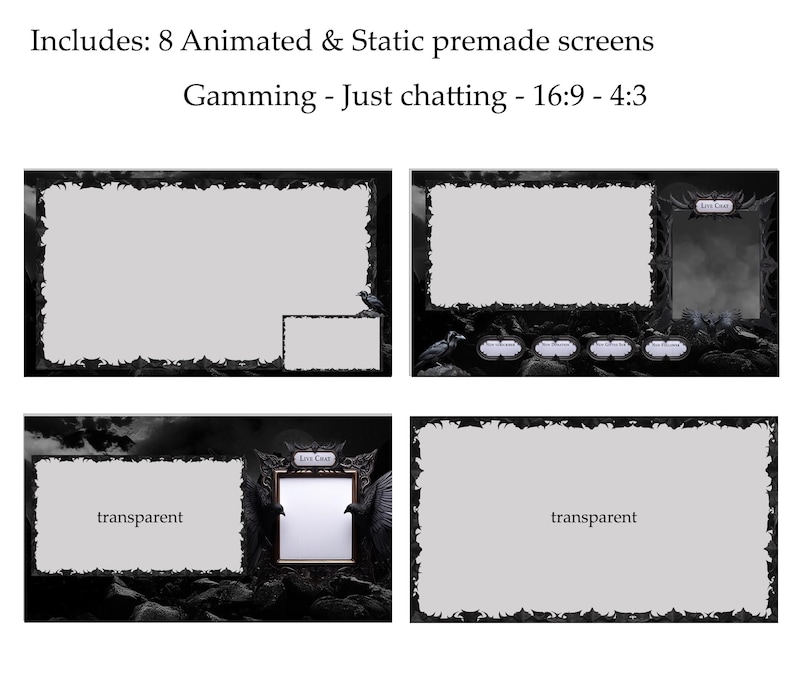 Black Raven Animated Stream Pack | Gothic Crow Overlays, Scenes, Alerts (Twitch, OBS) image 5