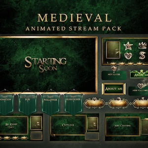 Medieval Animated Stream Package: Gothic Green & Gold Twitch Overlays