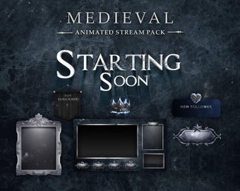 Medieval Animated Stream Pack:  Blue and Silver Twitch overlay