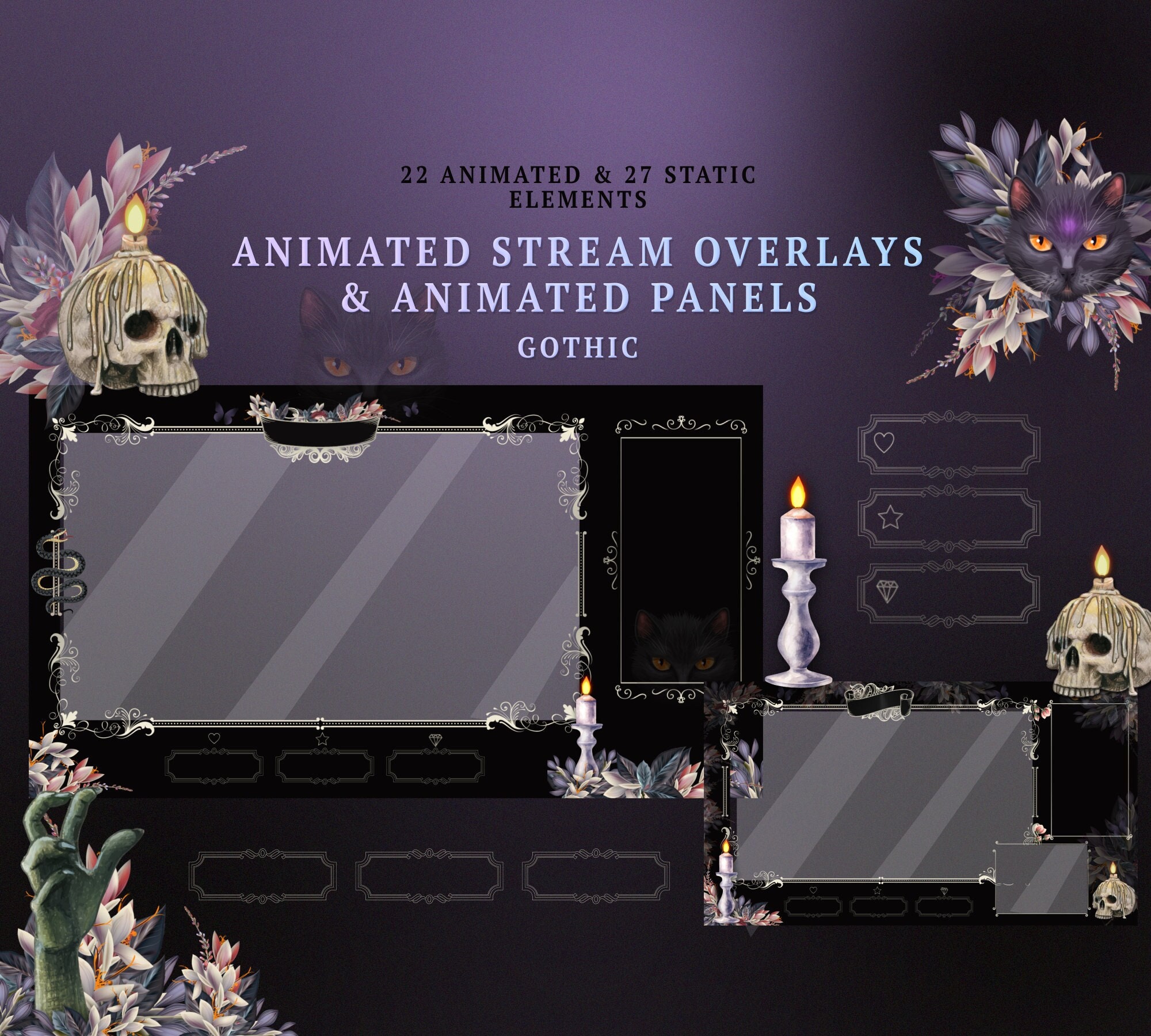 Gothic Animated Stream Screen Overlays Twitch Pack Vtuber Overlays 