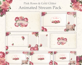 Pink Roses Animated Stream Pack: Floral Twitch Overlays