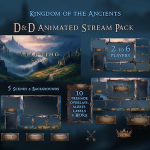 Pacote Kingdom Medieval Stream | Pacote Fantasy Stream Overlay | Pacote Empire Stream | Sobreposição de tela de Dungeons and Dragons para 2 a 6 jogadores