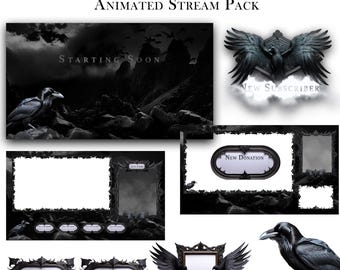 Graveyard Raven Stream Overlay Pack | Animated Gothic Twitch Overlays for OBS & VTubers | Crow Facecam, Backgrounds, Alerts, screen overlays