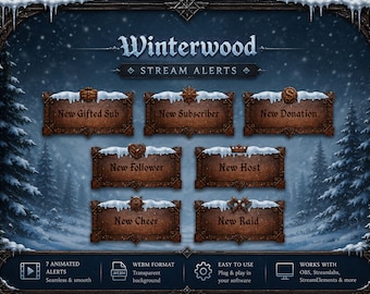 Winterwood Stream Alerts | Animated Twitch Alerts, OBS StreamElements WebM Overlay