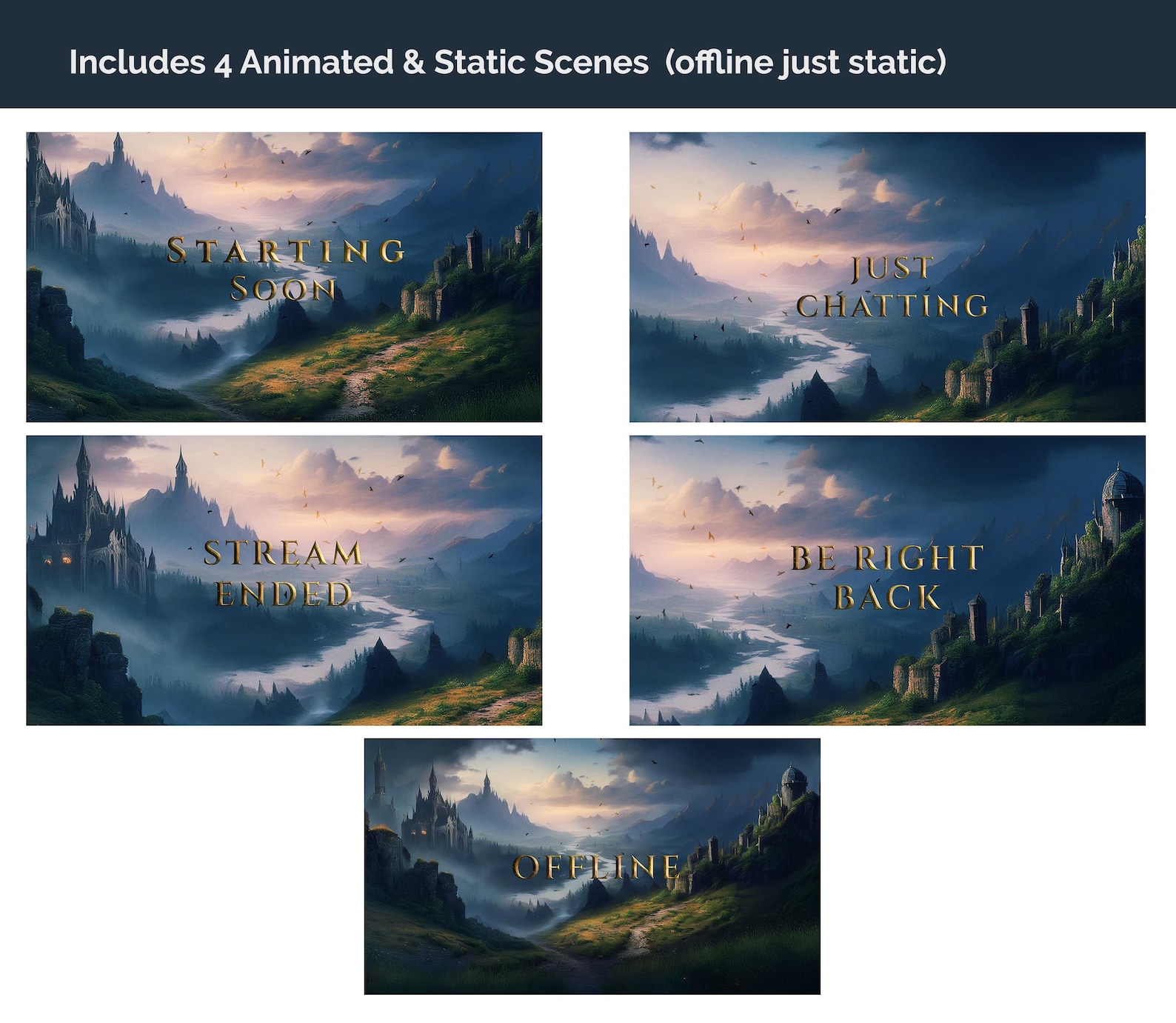 Medieval Kingdom Stream Pack | Animated Fantasy Twitch Overlay, Screens ...