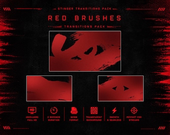 Red Brushes Stinger Transition | Grunge OBS Stream Transition | Animated WebM Overlay x3
