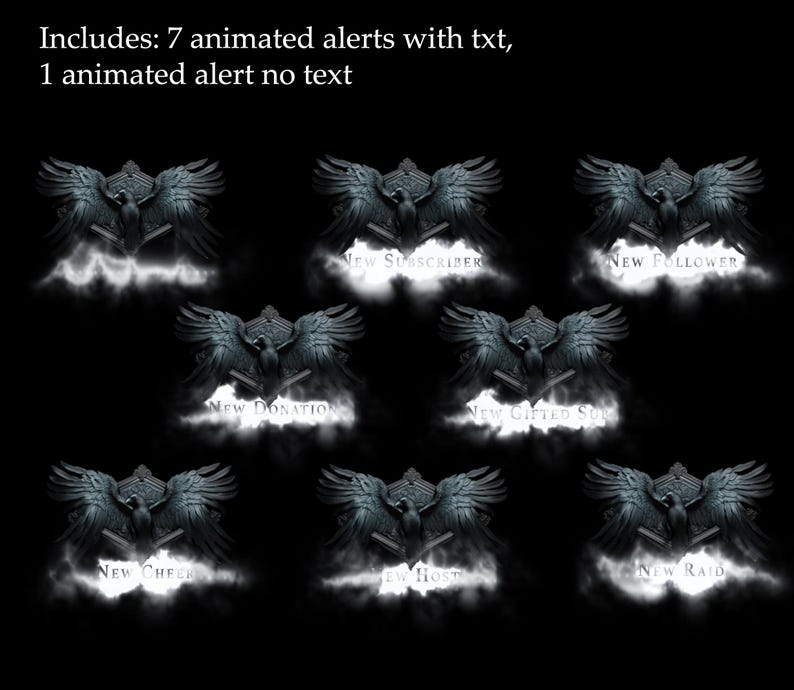 Black Raven Animated Stream Pack | Gothic Crow Overlays, Scenes, Alerts (Twitch, OBS) image 8