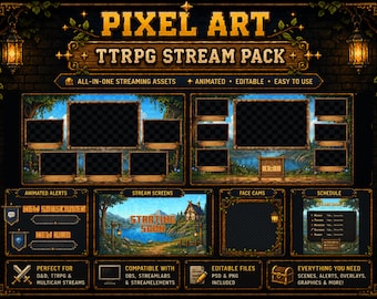 Pixel Art TTRPG Stream Package | DnD Overlay, OBS Scenes, 2–9 Player Layouts, Twitch, TikTok & RPG Stream Overlays