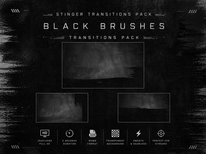 Rectangular Brush Animation Black Brushes Stinger Transition | Grunge OBS Stream Transition ...
