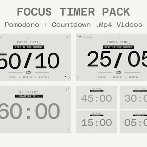 Minimalist Focus Timer Pack | Pomodoro & Countdown MP4 Videos | Study, Work, Productivity