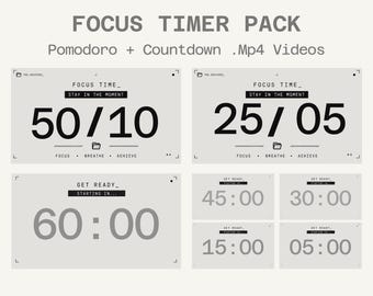 Minimalist Focus Timer Pack | Pomodoro & Countdown MP4 Videos | Study, Work, Productivity