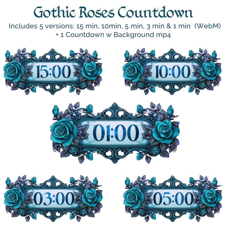 Timer Border Blue Ice Roses Countdown Timer Overlay for Twitch Stream Start Screen ...