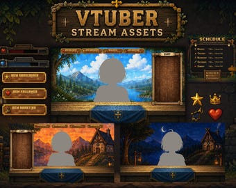 Risorse per lo streaming di VTuber / Pacchetto di overlay OBS in pixel art, sfondi per Twitch, chat, barre degli obiettivi e programma