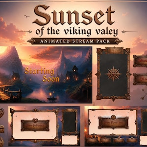 Viking Twitch Overlay Pack | Animated Sunset Stream Screens, Medieval OBS Overlay, Nordic Stream Package